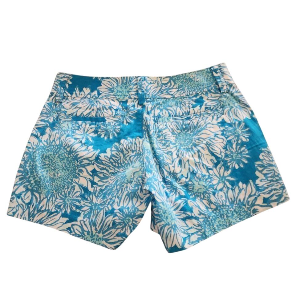 Lilly Pulitzer Callahan Shorts‎ Blue White Floral Chrysanthemum Cotton Size 000